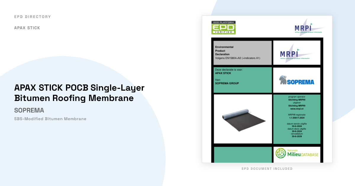 APAX STICK POCB Single-Layer Bitumen Roofing Membrane — SOPREMA | EPD ...