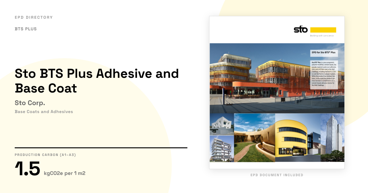 Sto BTS Plus Adhesive and Base Coat — Sto Corp. | GWP 1.5 | EPD Directory