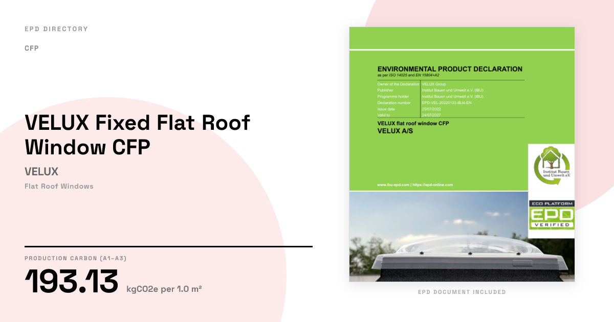VELUX Fixed Flat Roof Window CFP — VELUX | GWP 193.13 | EPD Directory