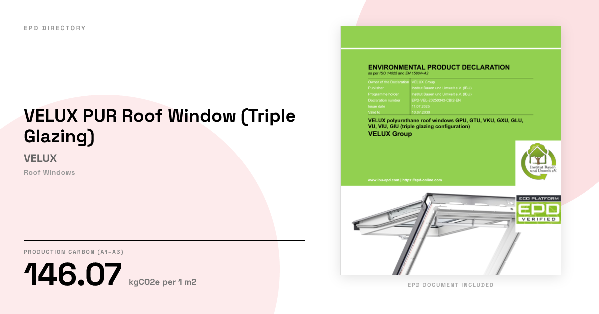 VELUX PUR Roof Window (Triple Glazing) — VELUX | GWP 146.07 | EPD Directory